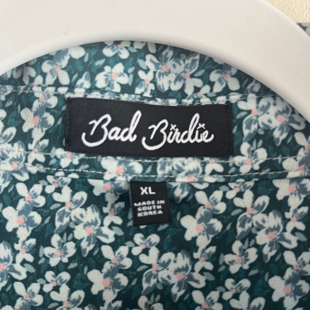 Bad Birdie Core Performance Golf Polo Green White Floral Print Stretch Mens XL - Picture 3 of 7